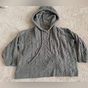 POL Green Heart Hooded Warm Cable Knit Sweater Womens Size Large